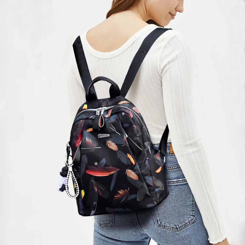 Waterproof Women Backpack Feather Butterfly Travel School Bags