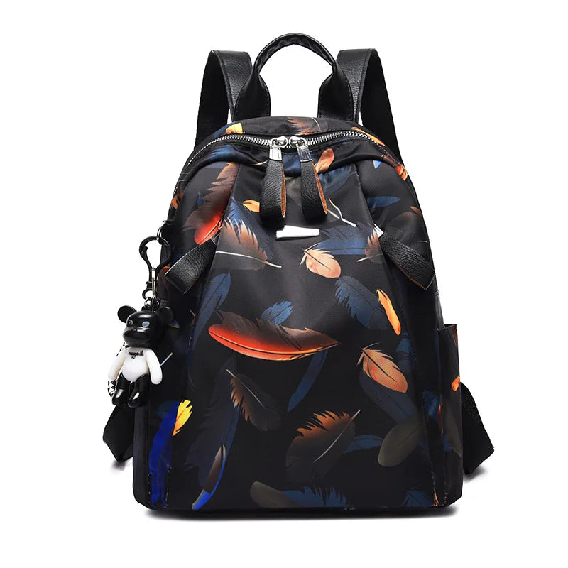 Waterproof Women Backpack Feather Butterfly Travel School Bags