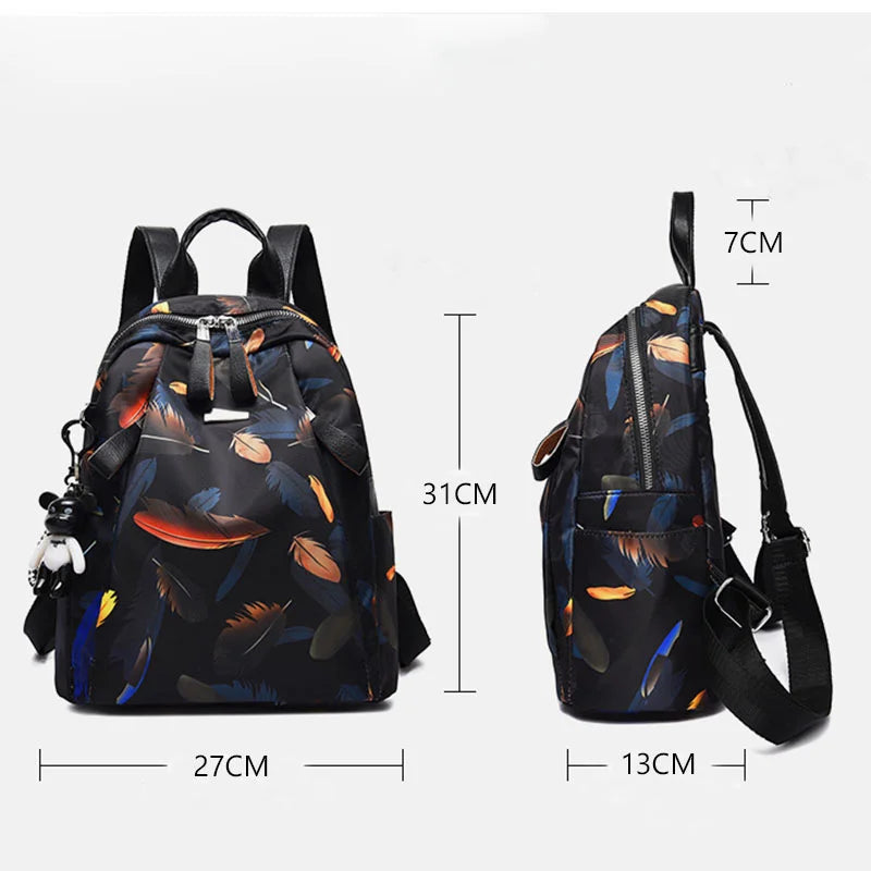 Waterproof Women Backpack Feather Butterfly Travel School Bags