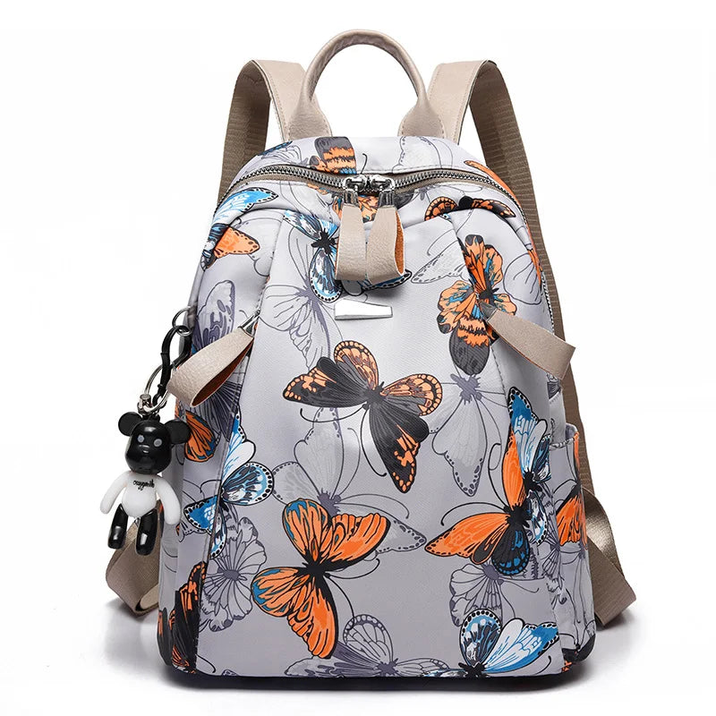 Waterproof Women Backpack Feather Butterfly Travel School Bags