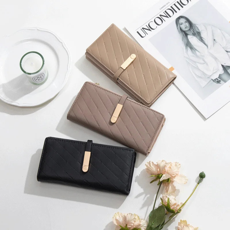 Women's Zipper Wallet with Buckle and Card Slots