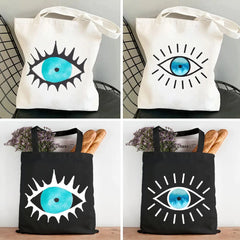 Psychedelic Evil Eye Women Canvas Shoulder Handbags Totes