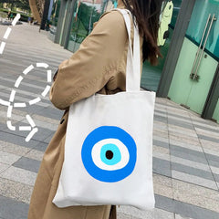 Psychedelic Evil Eye Women Canvas Shoulder Handbags Totes