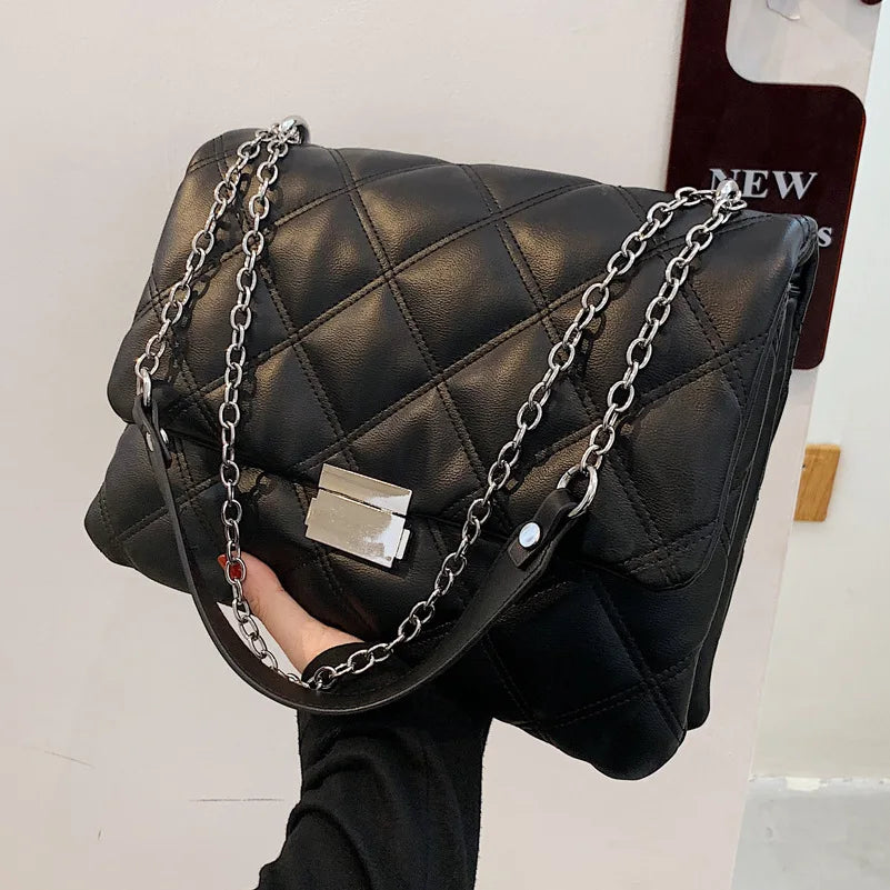 Embroidered Pu Leather Chain Crossbody Messenger Bag for Women