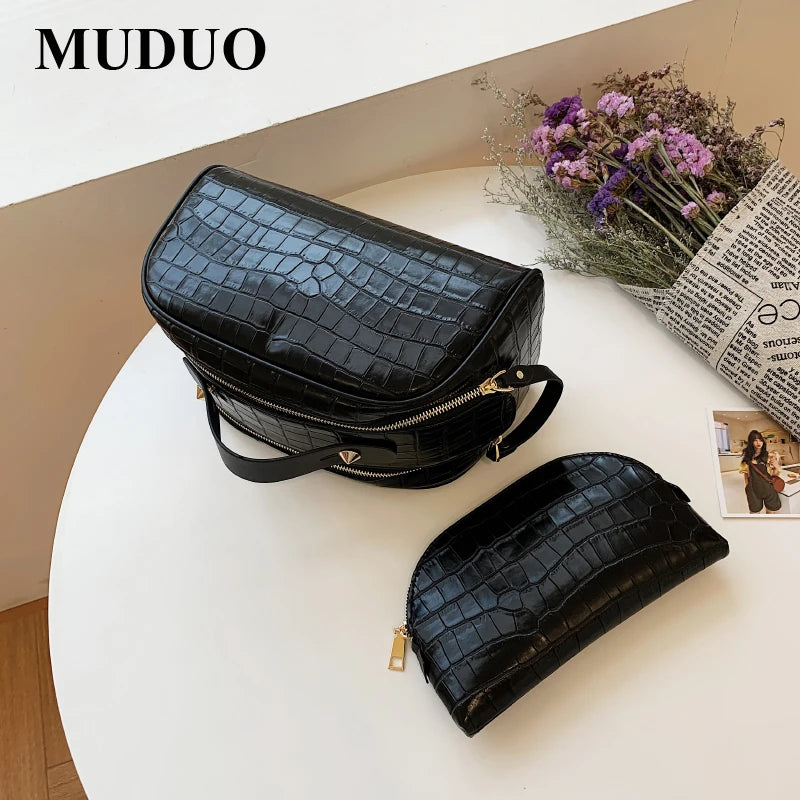 Knitting Weave Clutch Cosmetics Bag Set with Zipper Pocket