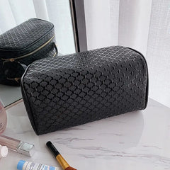PU Leather Cosmetics Bag Women Make Up Clutch Woven Knitting Purse