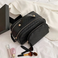 PU Leather Cosmetics Bag Women Make Up Clutch Woven Knitting Purse