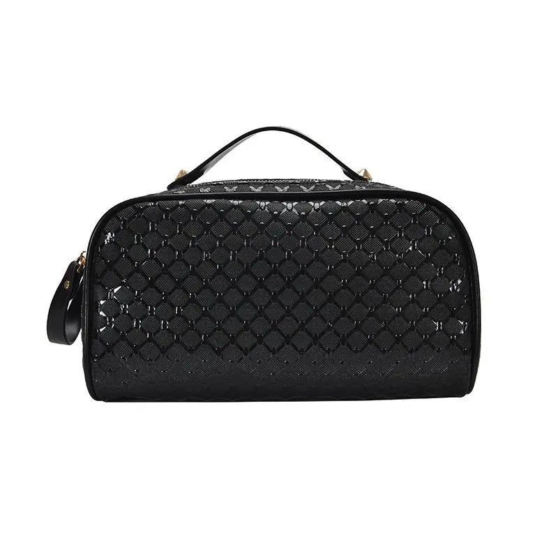 PU Leather Cosmetics Bag Women Make Up Clutch Woven Knitting Purse