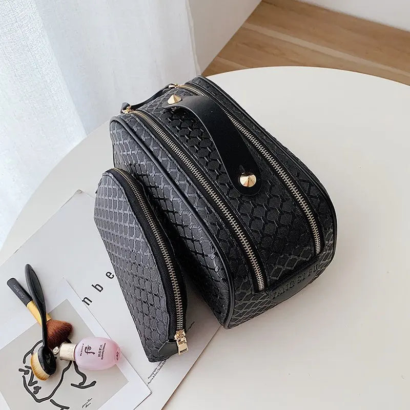 PU Leather Cosmetics Bag Women Make Up Clutch Woven Knitting Purse