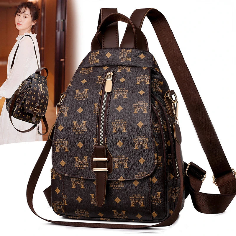 Women's PU Leather Rucksack Soft Leather Backpack Messenger Chest Bag