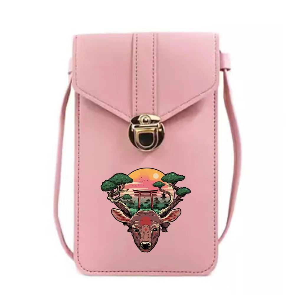 Japan Print Crossbody Bag Touch Phone Purse Card Holder