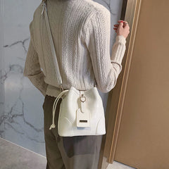 Pu Stone Pattern Bucket Women Diagonal Bag Harajuku Solid Drawstring Shoulder