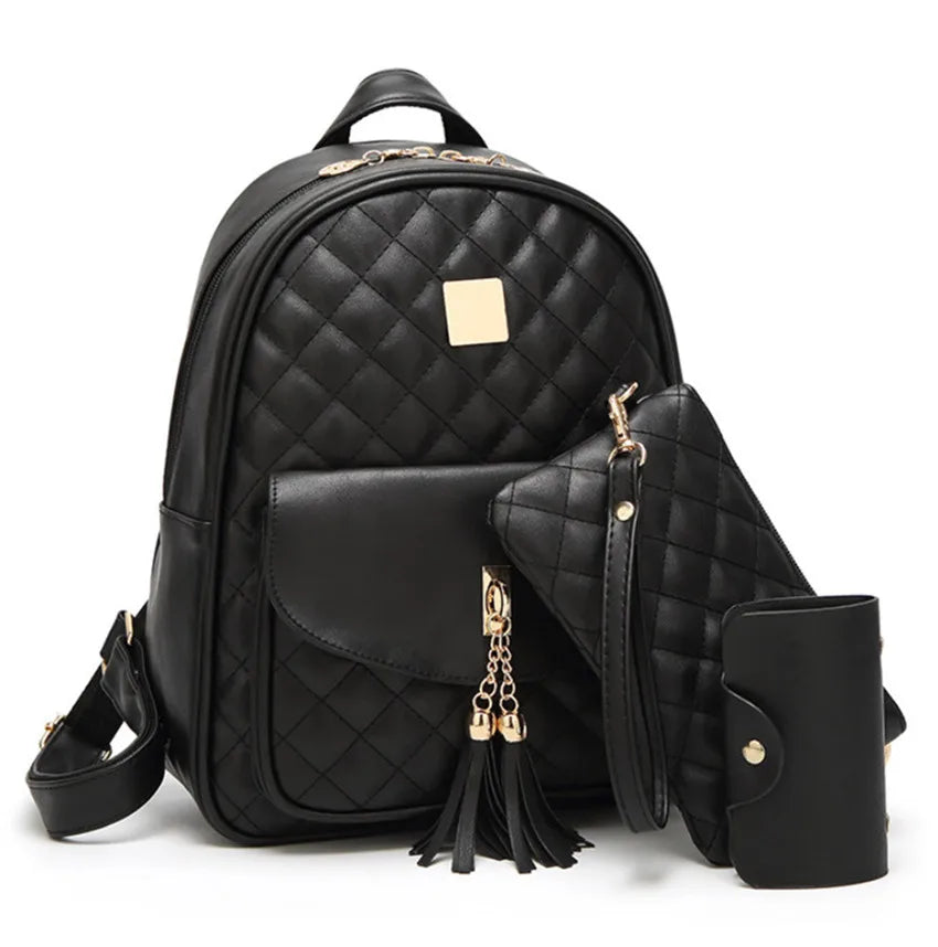Women's Pu Travel Set Bag Backpack with Clutch Bags