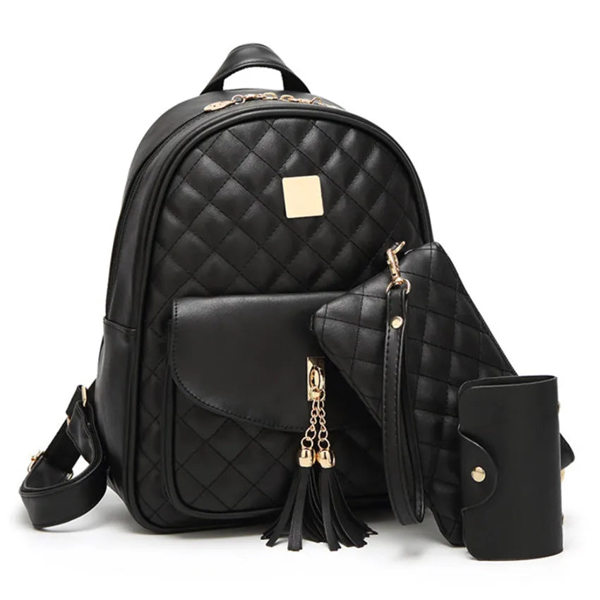Women's Pu Travel Set Bag Backpack with Clutch Bags