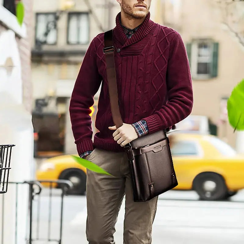 Men's Crossbody Bag Zipper Small Briefcase Business Shoulder Bag