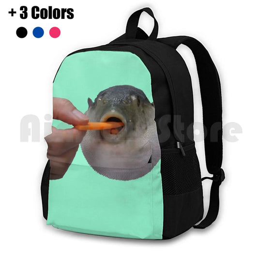 Pufferfish Eating Carrot Outdoor Hiking Backpack Waterproof Camping Travel