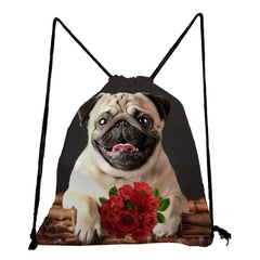 Pug Dog Printed Backpack for Students Travel