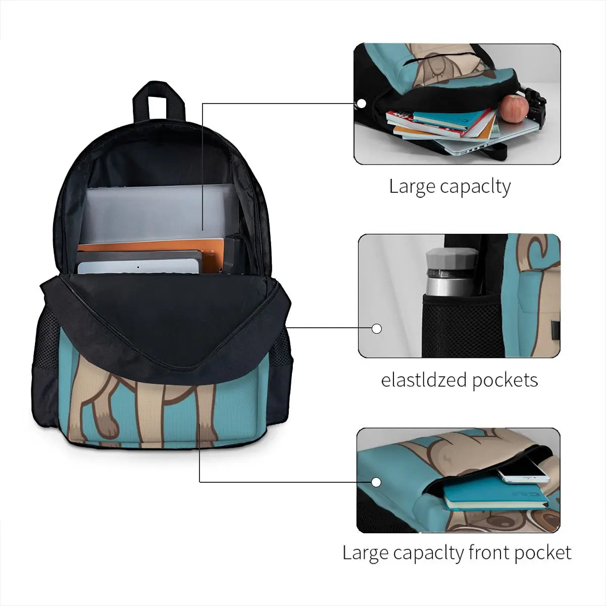 Pug Puppy Cartoon Backpacks Men's Backpacks Bags For Women