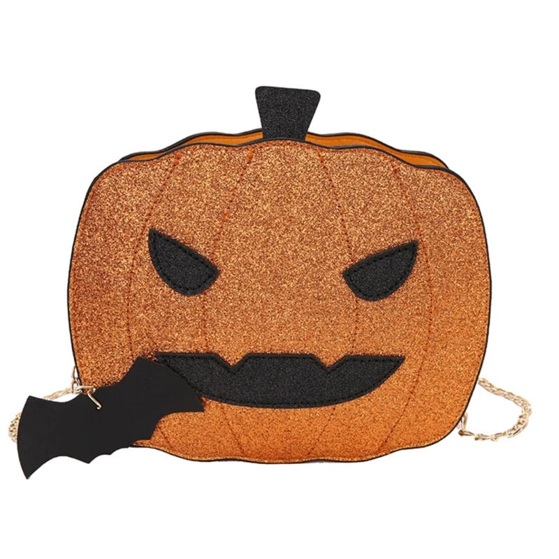 Halloween Pumpkin Shoulder Bag Devil Handbag with Bat Pendant