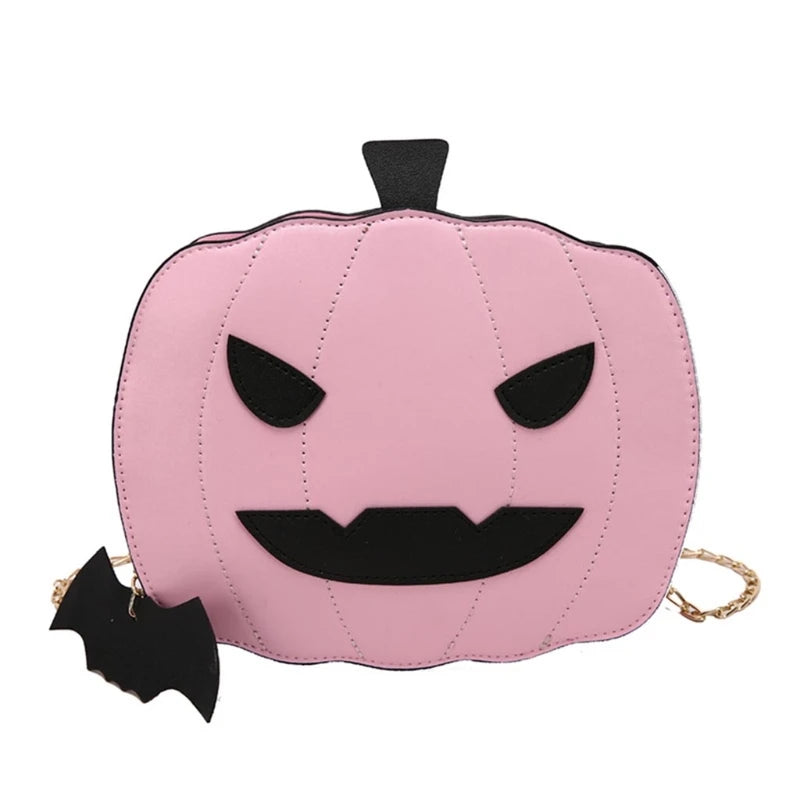 Halloween Pumpkin Shoulder Bag Devil Handbag with Bat Pendant