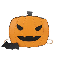 Halloween Pumpkin Shoulder Bag Devil Handbag with Bat Pendant