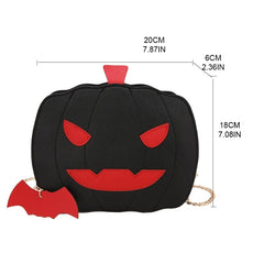 Halloween Pumpkin Shoulder Bag Devil Handbag with Bat Pendant