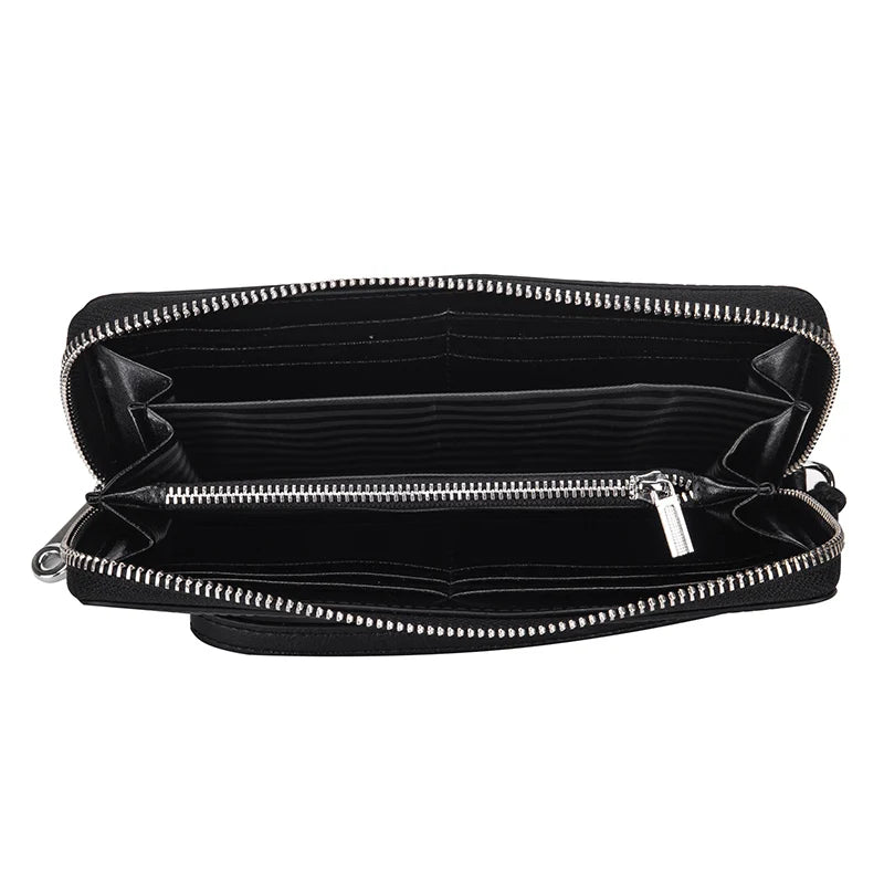 Punk Skull Head Leather Wallet Vintage Cowhide Long Clutch Bag