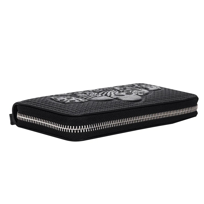 Punk Skull Head Leather Wallet Vintage Cowhide Long Clutch Bag