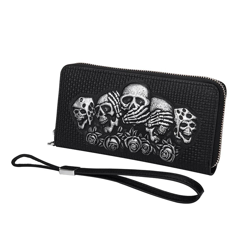 Punk Skull Head Leather Wallet Vintage Cowhide Long Clutch Bag