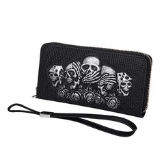 Punk Skull Head Leather Wallet Vintage Cowhide Long Clutch Bag