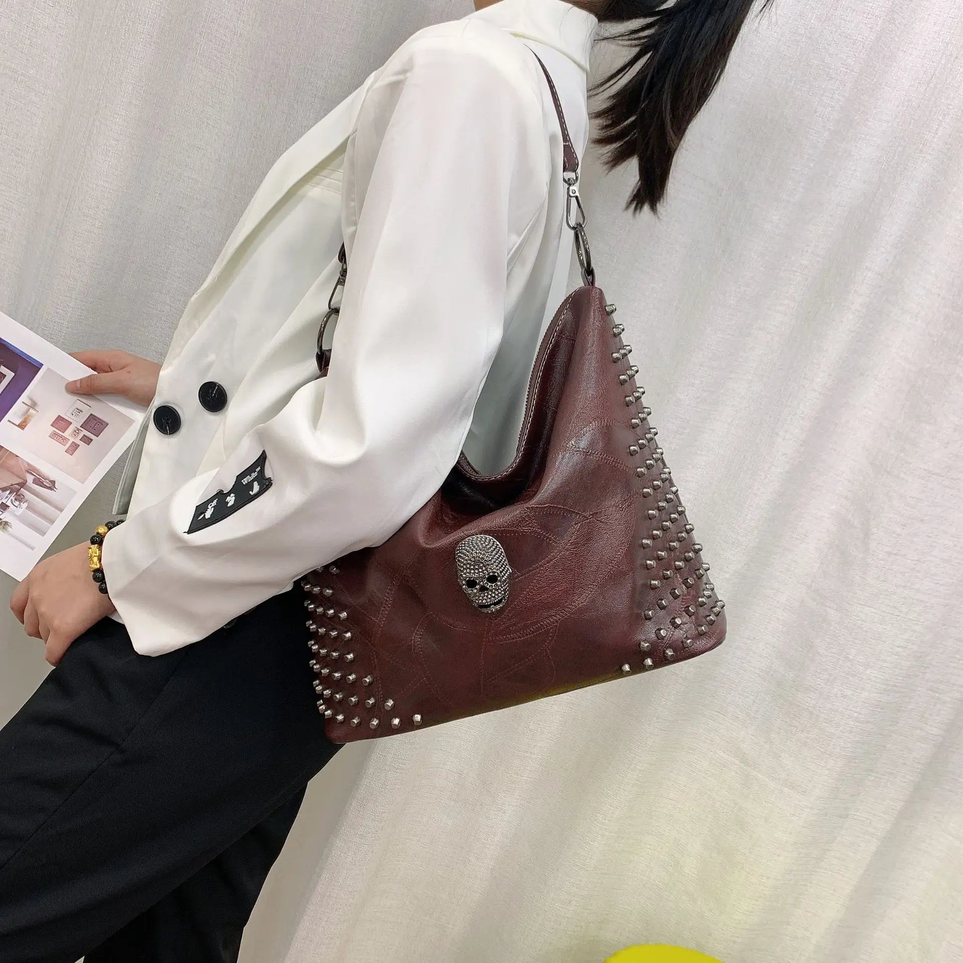 Punk Rivet Skull Shoulder Bag Gothic Purses Handbag