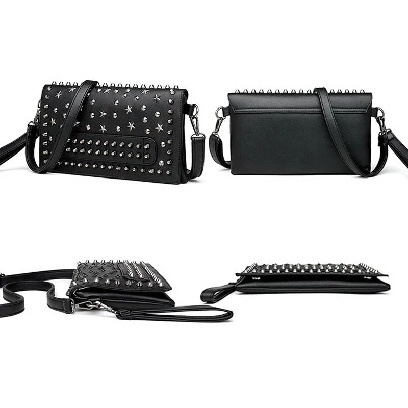 Punk Rock Style Female Evening Clutch Bags Women Rivet Star Shoulder Bag