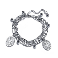Punk Silver Chain Bracelet Cross Heart Bear Pendant