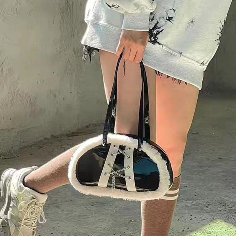 Punk Wool High Capacity Totes Handbags Female Purse Sac A Main Femme Harajuku