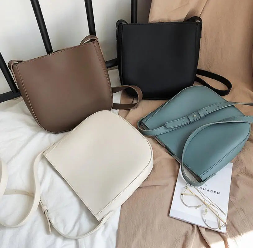 Casual Bucket Bag PU Leather High Women's Handbag Shoulder Messenger Bags