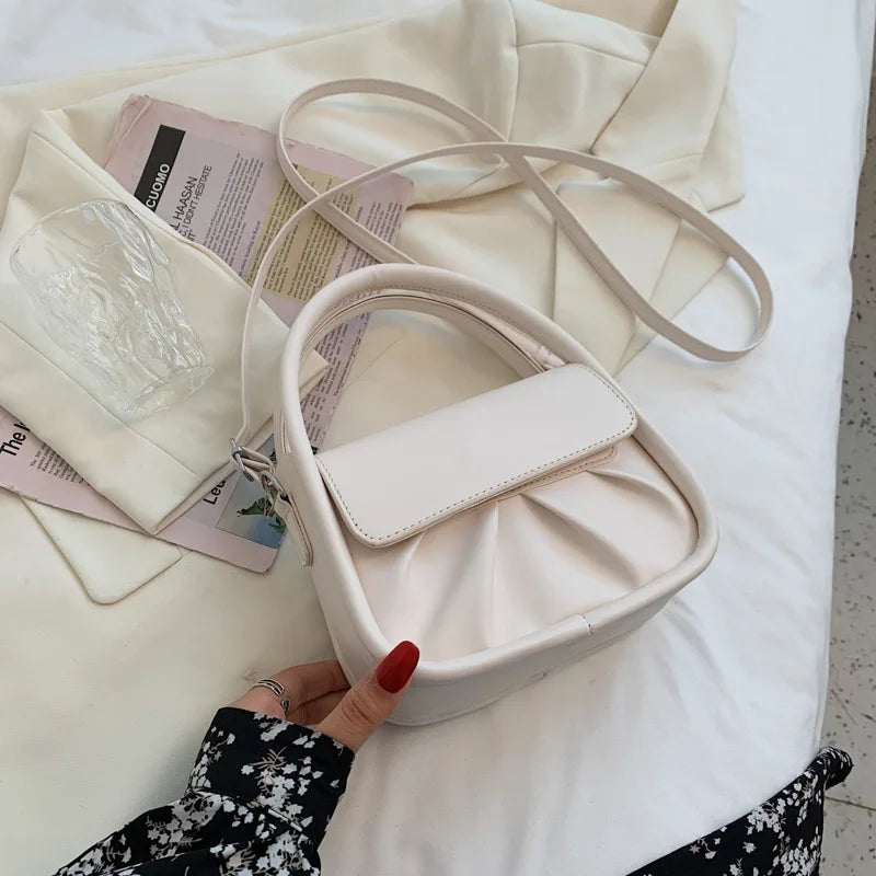 Pure Ladies Shoulder Bag Folds Temperament Versatile Handbag