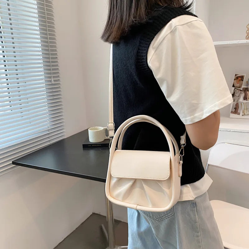 Pure Ladies Shoulder Bag Folds Temperament Versatile Handbag