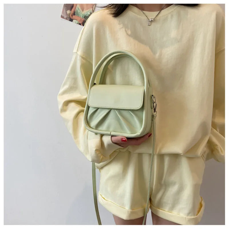 Pure Ladies Shoulder Bag Folds Temperament Versatile Handbag