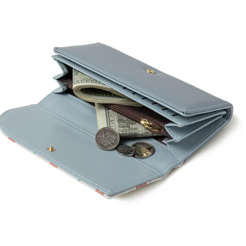 Puriti Long Wallet Small Fresh PU Leather Three Fold Large Capacity