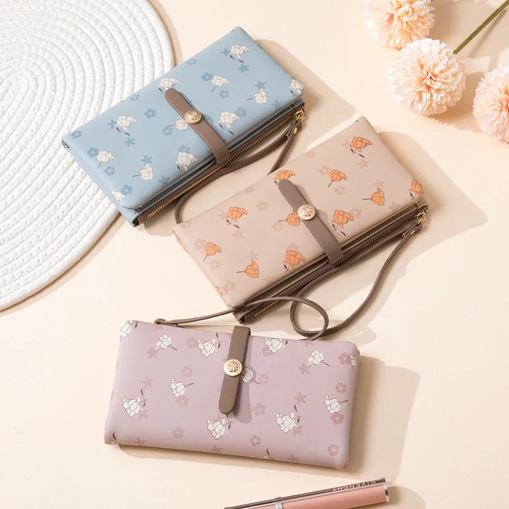 Purity Wallet Women's Long Small Fresh PU Printing Soft Surface Handbag
