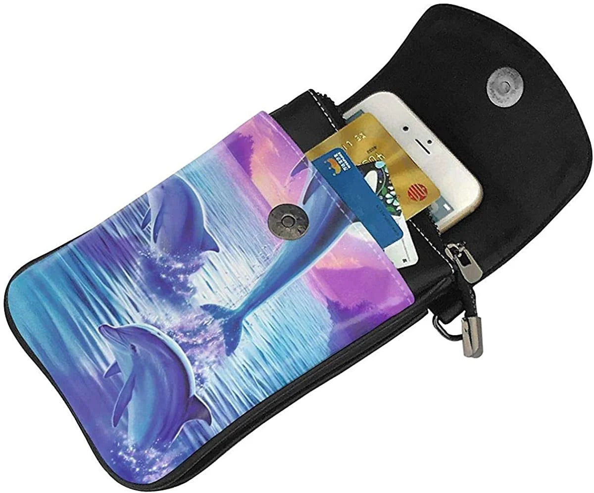 Purple Dolphin Wallet Holder Tiny Bag Durable PU Leather Passport Purse