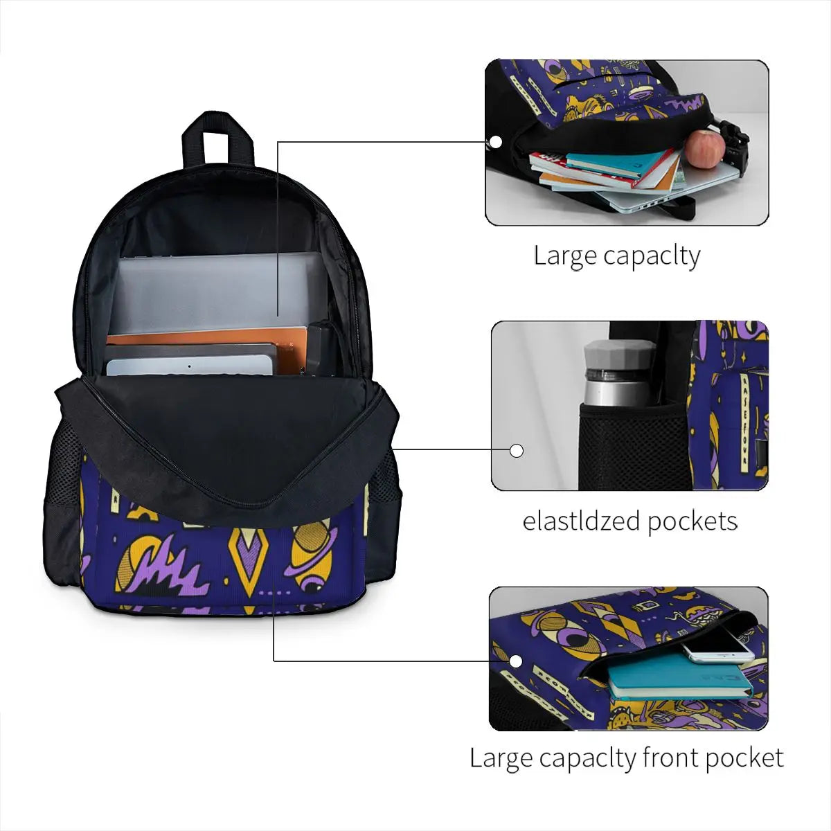 Purple Wolf Pack Backpack Men's Anime School Bag