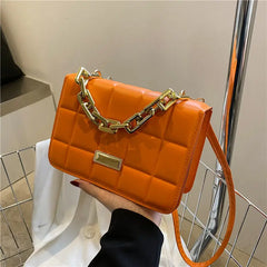 Purple Leather Crossbody Bag Plaid Shoulder Bag With Chain Handle