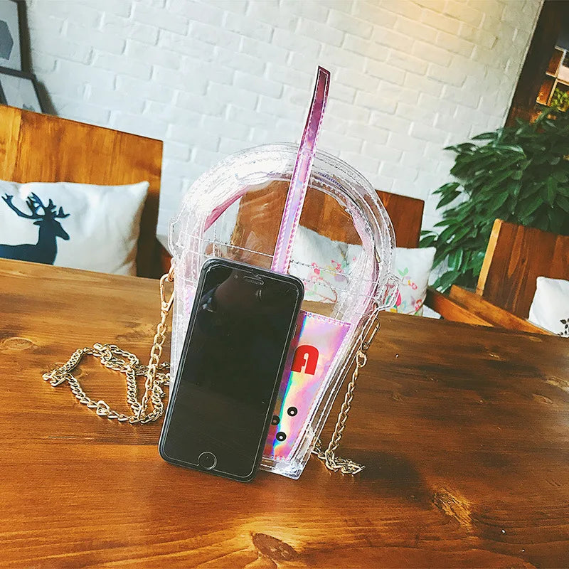 Hanging Mobile Bag Leather Chain Transparent Bag