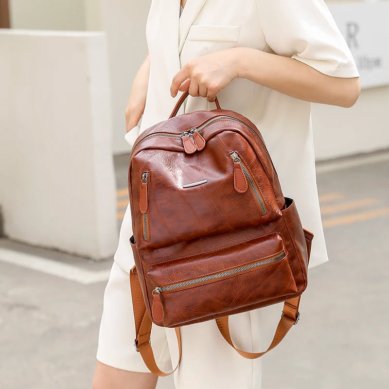 Vintage Leather Backpack for Women Large Capacity Bagpack