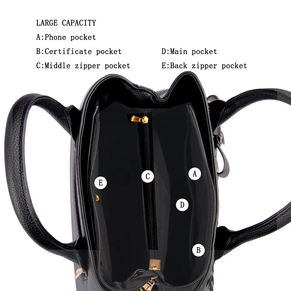 Women's PU Leather Top Handle Satchel Shoulder Tote Bag