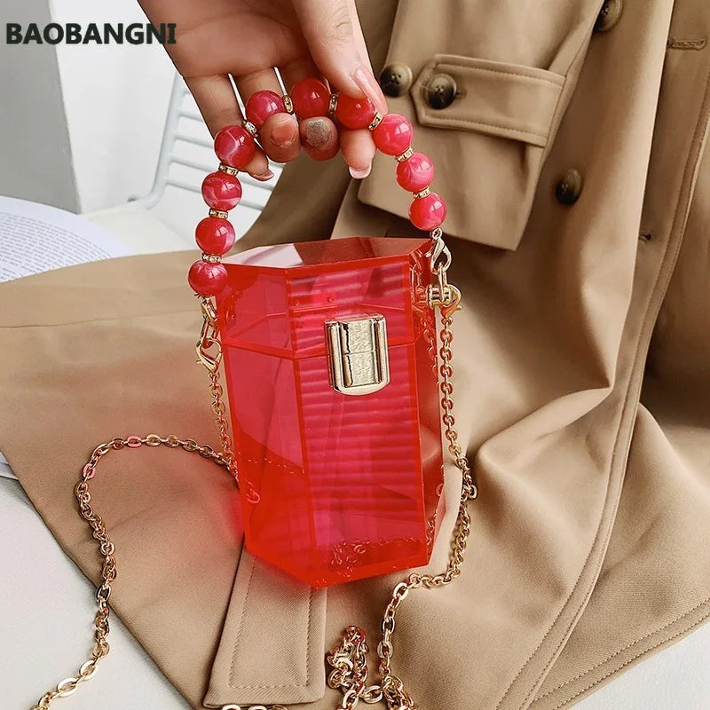 Transparent Crossbody Bag with Beaded Design