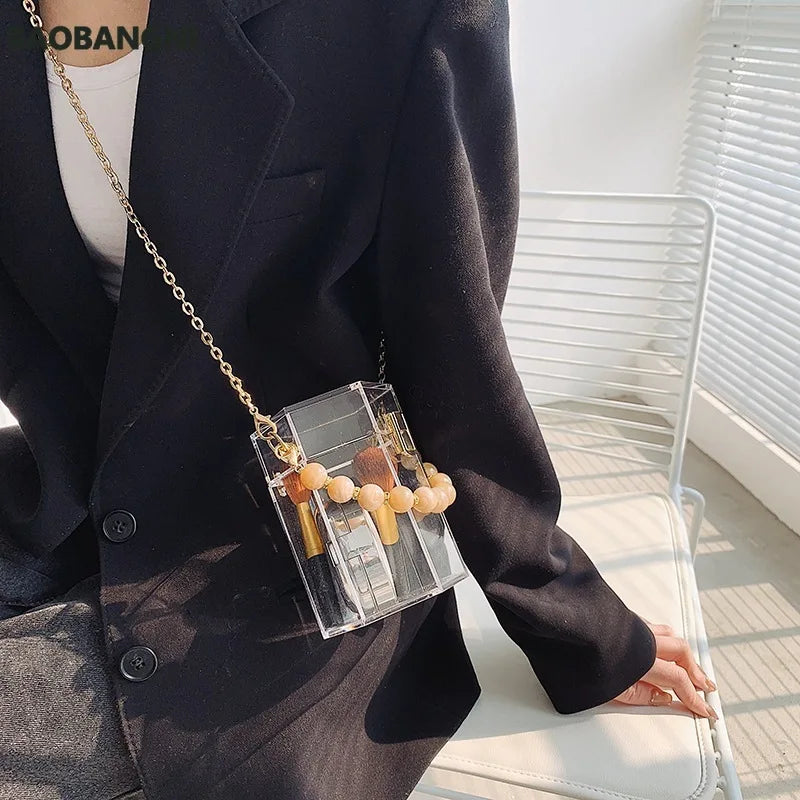 Transparent Crossbody Bag with Beaded Design