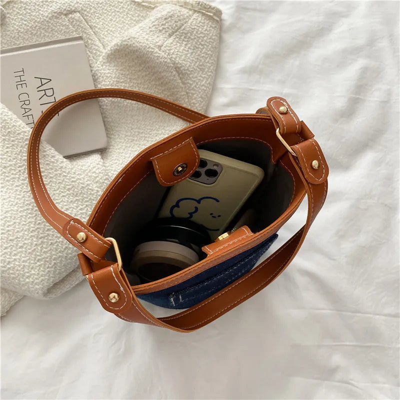 Women's Denim Large Shoulder Messenger Bag Casual All-match Stitching