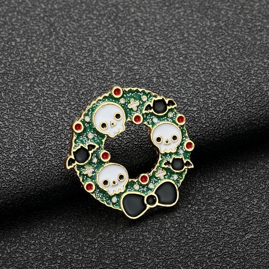 Skeleton Bat Enamel Bag Lapel Pins Brooch Skull Wreath Jewelry
